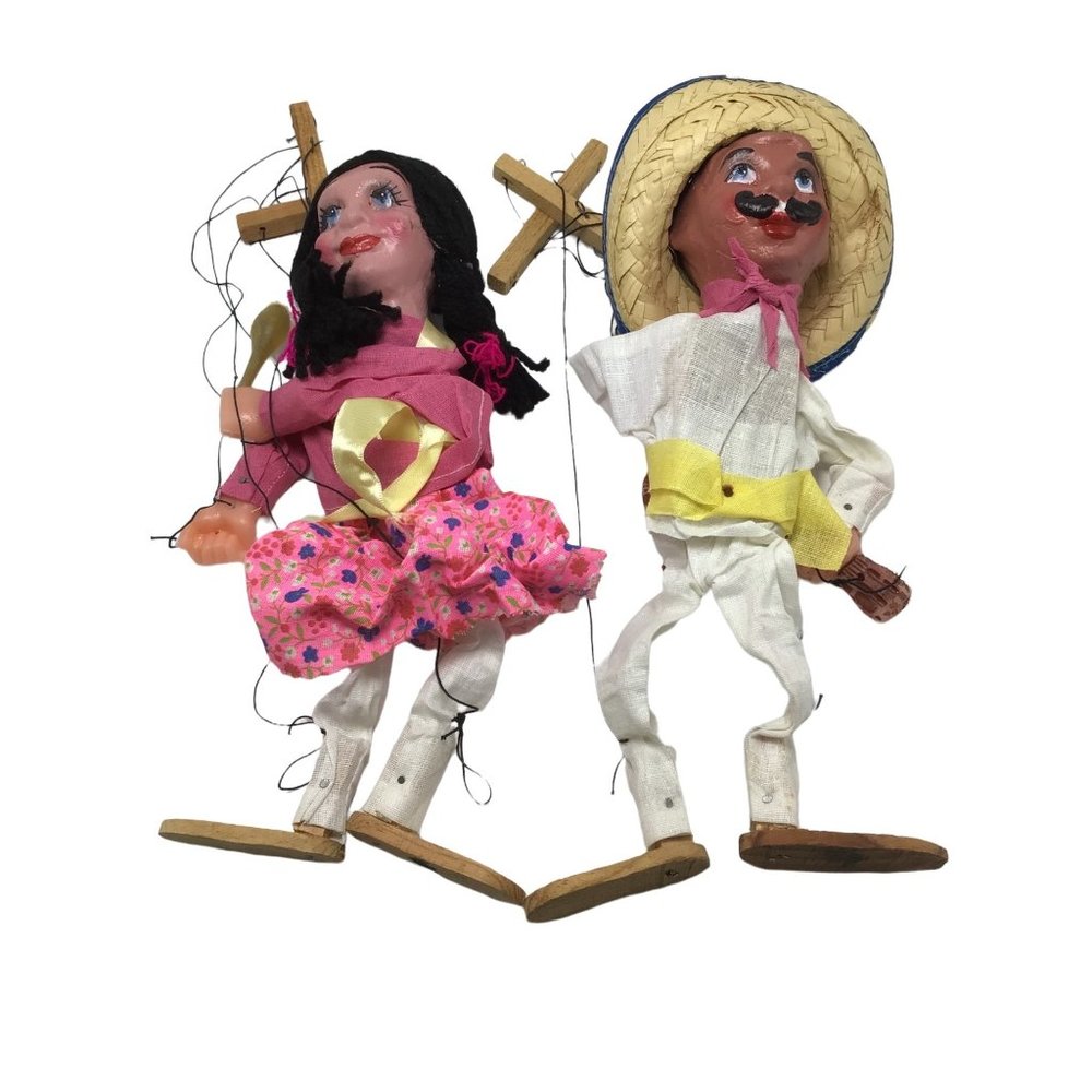 Pair of Mexican Marionettes Puppets * Man and Woman * Traditional Folk Art